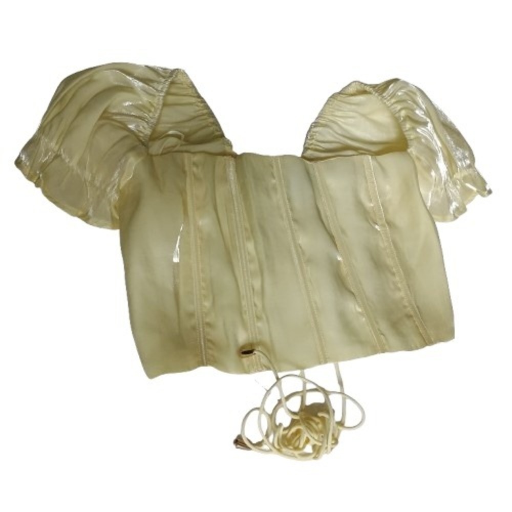 Mad For Love Corset Top Puff Sleeve Cream Lace Up Crop Top Butter Yellow  Size L - Picture 3 of 14